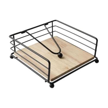 Imagem de ＫＬＫＣＭＳ Porta-guardanapos plano com braço pesado, suporte de papel quadrado prático e rústico para mesa de jantar de hotel, fazenda, Preto