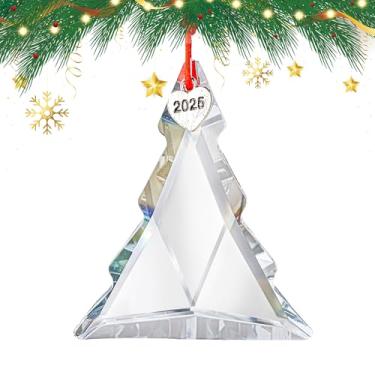 Imagem de H&D HYALINE & DORA Enfeite em forma de árvore de Natal 2025, enfeite de pendurar de cristal de 6 cm, enfeite de vidro transparente para decoração de casa, festa de Natal, inverno, decoração de casa