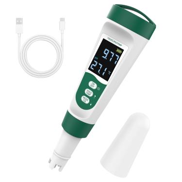 Imagem de CANNABMALL Medidor digital de pH 5 em 1, com função de voz, testador de sal de piscina PH/TDS/EC/temperatura/sal, à prova d'água e recarregável, para piscinas, aquários e hidroponia