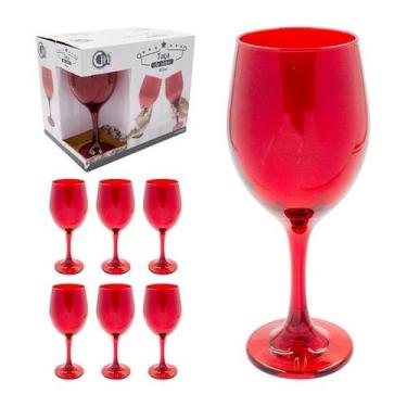Imagem de Taça de Vidro com 6 Unidades 21cm X 7cm - CIM, Vermelha