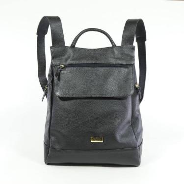 Imagem de Mochila feminina anti furto notebook em couro  preto