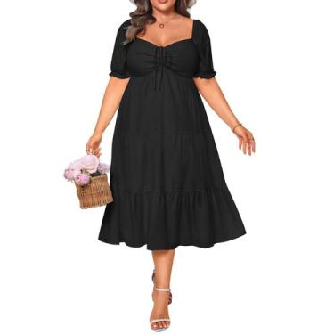 Imagem de Vestido de verão Talisea Plus Size A-line em camadas de viscose preta