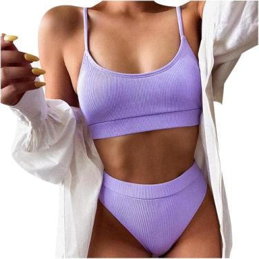Imagem de Moda Feminina Biquíni de Cor Sólida Push-up Pad Swimwear Swimsuit Beac