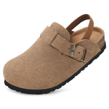 Imagem de Sandálias ZUSERIS Kids Suede Clogs, palmilha de cortiça, marrom 11-12
