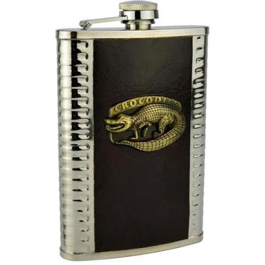 Imagem de Cantil Porta Bebida Aço Inox Crocodilo Luxo 254Ml - Shopmix