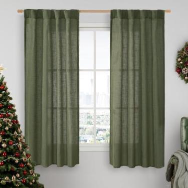 Imagem de Cortinas LAMIT, verde oliva, linho, semitransparente, 86x160cm, 2 pain