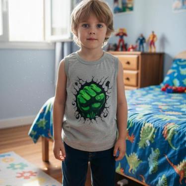 Imagem de Regata Infantil Juvenil Hulk Menino SuperHerói - Aymêe, Cinza, 01