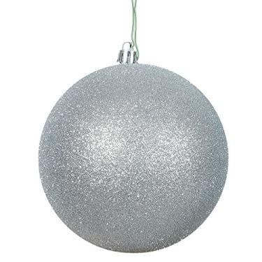 Imagem de Vickerman Bola de enfeite de Natal de 15 cm, acabamento com glitter prateado, plástico inquebrável, decoração de árvore de Natal, pacote com 4 - Pronto para pendurar