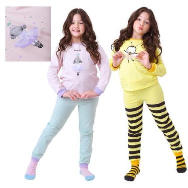 Imagem de Kit Pronto 4 Peças Pijama Macio Comprido, Longo Infantil 2 Camisas  2 