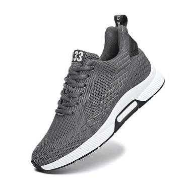 Imagem de vandimor Tênis masculino com elevador invisível que aumenta a altura de 6 cm mais alto, esportivo, feminino, de malha, respirável, ao ar livre, casual, cadarço, Cinza, 11 Women/9 Men