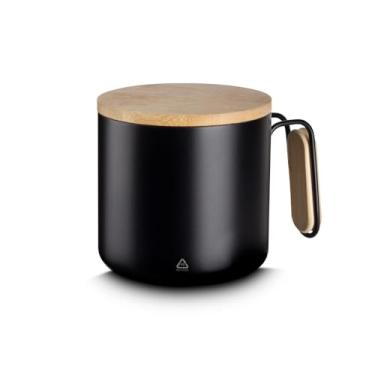 Imagem de Caneca Térmica Premium 380ml em Aço Inox com Tampa de Bambu e Vedação em Silicone — Parede Dupla Isolada a Vácuo, Elegante e Durável (Preto)