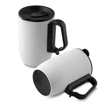 Imagem de Caneca Térmica 350ml em Aço Inox com Alça Mosquetão, Tampa Vedada e Base em EVA — Conserva Bebidas Quentes e Frias (Branco)