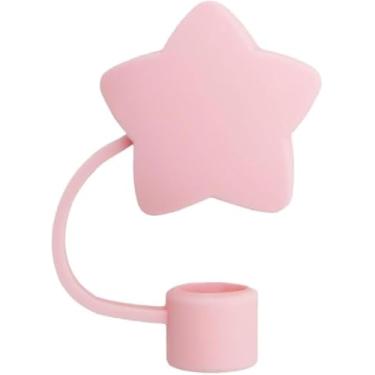 Imagem de Capa de palha rosa estrela para copo Stanley de 40 e 850 g, tampa de cobertura de palha de silicone de 10 mm para acessórios de copo Stanley, bonito topo de palha para copos, tampa de palha para