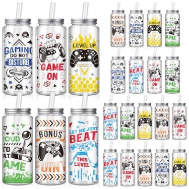 Imagem de Fingertip WD 24 peças de copos de plástico de videogame com tampas e canudos, copos reutilizáveis 382 g copo de plástico para festa de jogos, artigos de aniversário temáticos