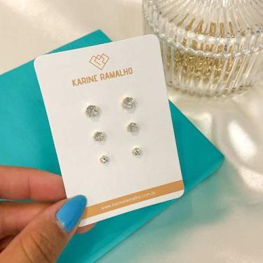 Imagem de Trio de brincos ponto de luz cristal banhado a ouro 18k - KARINE RAMAL