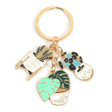 Imagem de Conjunto de chaveiros: planta suculenta, cacto, vaso, liga de zinco - 