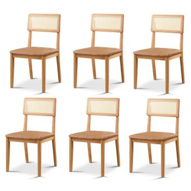 Imagem de Kit 6 Cadeiras de Jantar com Encosto de Telinha Ava Caramelo/Marrom