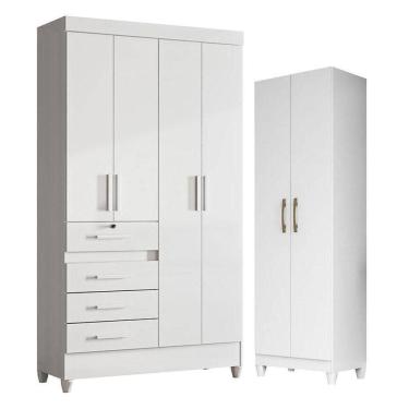 Imagem de Guarda Roupa Infantil Sobral E Armário Multiuso New íris Branco Brilho - Moval