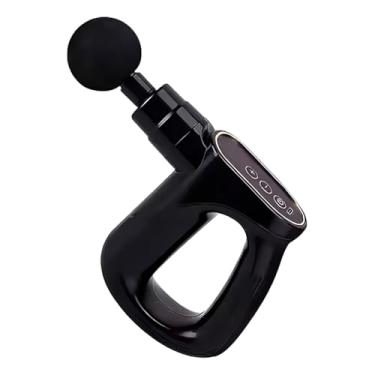 Imagem de Massageador Corporal, Pistola de Massagem Portátil com 4 Cabeças, 6 Velocidades, 30W, Recarregável USB, Terapia Percussiva para Alívio Muscular, Preto, 14cm