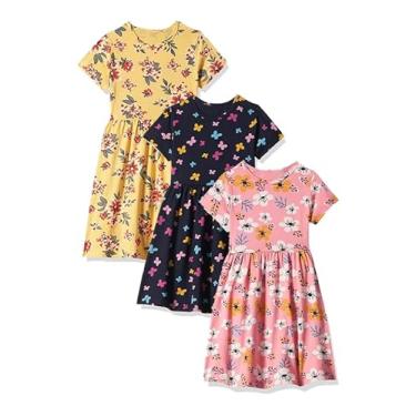 Imagem de T2F Vestido casual para meninas - DRZ3P04 Vestido casual (pacote com 3), Amarelo + rosa + azul marinho, 2-3 Anos