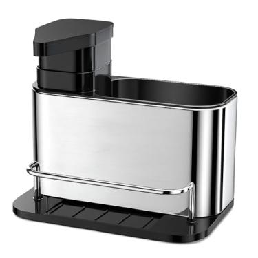 Imagem de Porta Detergente Inox Premium com Dispenser de Sabão – Organizador de Pia Completo com Espaço para Esponja e Design Moderno