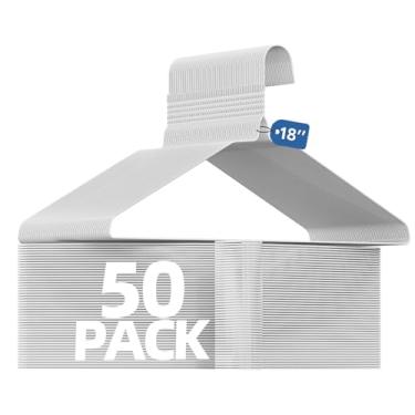 Imagem de SPECILITE Cabides de metal de arame de 45 cm, pacote com 50 para ternos, casacos, camisas, calças, saias, economia de espaço, antiderrapante, calibre 12, ultrafino, branco