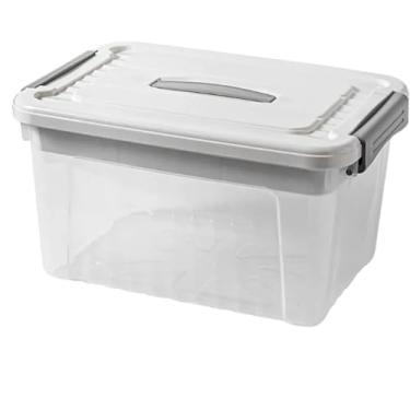 Imagem de Caixa Organizadora Multiuso com Tampa, Plástico Transparente e Branco, 20 Litros, Design Empilhável, 22x28x38,5cm, com Alça e Travas