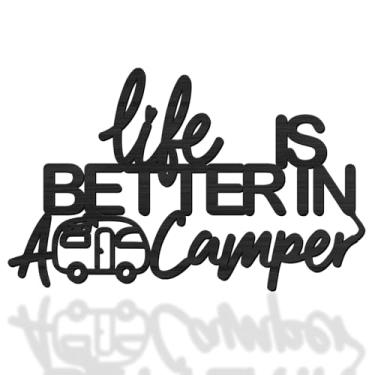 Imagem de Zzbakress Life Is Better in a Camper Decoração de parede de acampamento de madeira rústica, placa de acampamento de fazenda para trailer interno e trailer, arte de parede decorativa com tema de viagem