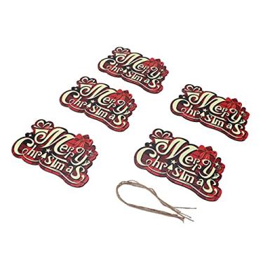 Imagem de ZJchao Enfeites de Natal, 5 Sinais Decorativos de Madeira Com Furos e Corda para Janela da Porta da árvore, Decorações Reutilizáveis ​​do Feriado