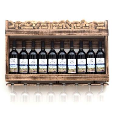 Imagem de Barzinho de Parede Adega de Madeira para 10 garrafas com porta rolhas 