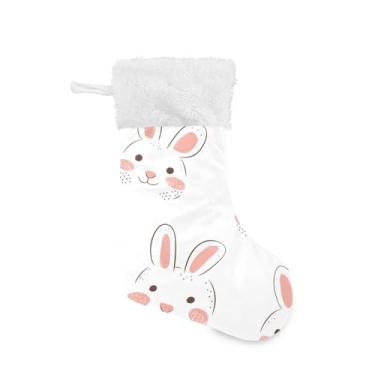 Imagem de Wassud Meias fofas de Natal com punho branco, rosto de coelho fofo, 45,7 cm, grande, para decoração de lareira e cornija, pacote com 2