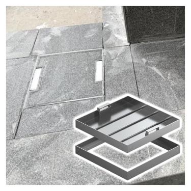 Imagem de uhyOHF 12 14 16 18 20 22 24 26 28 30 32 34 36 38 40 40 42 polegadas tampa de bueiro invisível, tampa de tanque séptico de metal resistente comercial, tampas de bacia de esgoto com H retrátil (prata-12