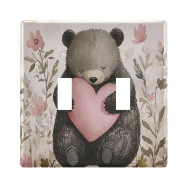 Imagem de Burbuja Valentine Bear Hold Heart Toggle Light Switch Wall Plate Cover, placa decorativa para parede, parafusos incluídos, 2 gangs