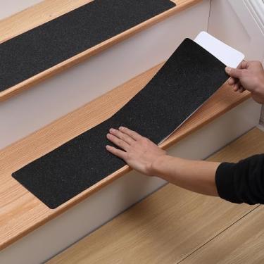 Imagem de MBIGM Pacote com 8 degraus de escada pré-cortados de 15,24 cm x 60,96 cm, fita antiderrapante para aderência ao ar livre, preta, resistente, antiderrapante, tração para escadas, skate, deck
