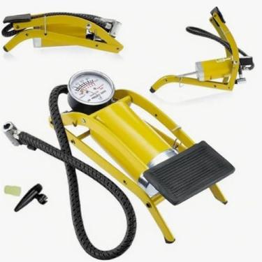 Imagem de Bomba De Ar Com Pedal E Manômetro Encha Pneus Bicicletas Motos E Colchões Com Facilidade