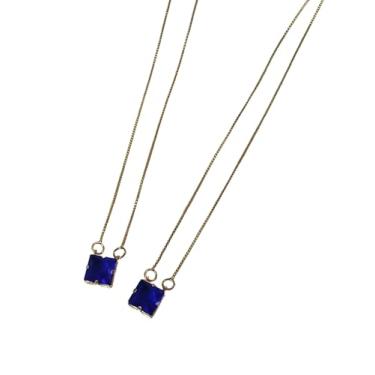 Imagem de Escapulário Masculino com Turmalina Azul Natural, Banho em Ouro 18k, Corrente Veneziana 60cm, Medalhas Religiosas, Pedra Natural, Acabamento Polido