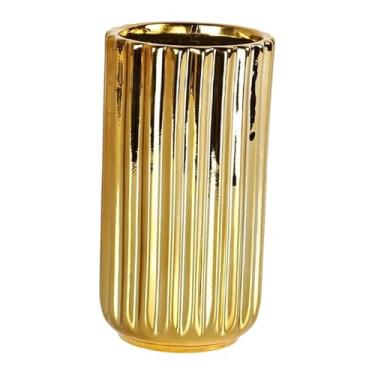 Imagem de WeiLaiKeQi Vaso de cerâmica dourada para flores, suporte cilíndrico para arranjos florais e plantas, ideal para o Natal, 8cmx15.5cm