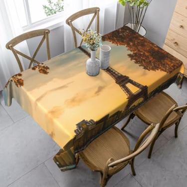 Imagem de SKKNT Torre Eiffel Paris Toalha de mesa de jantar com estampa de outono 89 x 139 cm, retangular, impermeável, reutilizável, festa de jantar