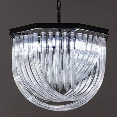 Imagem de TOCHIC Lustre Preto Estilo Fazenda, Lustre De Vidro Octogonal De 4 Camadas Para Sala De Estar, Lustre Moderno Para Mesa De Jantar, Luminária De Teto Suspensa Para Sala De Jantar, Quarto, Hall De En
