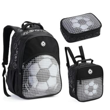 Imagem de Kit Mochila Escolar Lancheira Estojo Menino Bolsa Futebol-Masculino