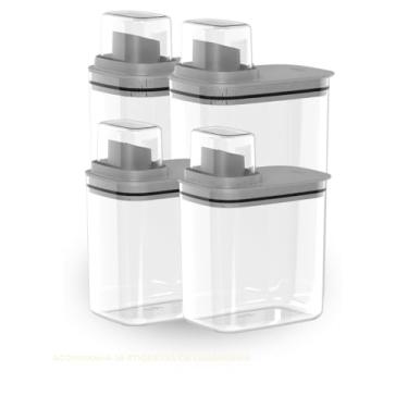 Imagem de Kit 4 Peças Dispenser Flow 1,5 E 2,3 Litros Sabão Líquido Amaciante Produtos Limpeza Lavanderia(CHUMBO)