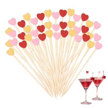 Imagem de Palitos de coquetel de coração, 100 palitos de coração para aperitivos, palitos de bambu de 12 cm de comprimento para charcutaria, comida, bebidas, enfeite de frutas, aniversário, casamento, dia dos