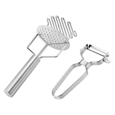 Imagem de Amassador de Batata e descascador Aço Inoxidável Integrado para Amassar Alimentos Fava Legumes Frutas Sem Dobrar Ferrugem Fácil Limpar Grip Ergonômico