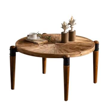 Imagem de Mesa de centro retrô, mesa de centro de fazenda, mesa de centro redonda, mesa de centro de madeira, mesa de canto para sala de estar, quarto, escritório em casa