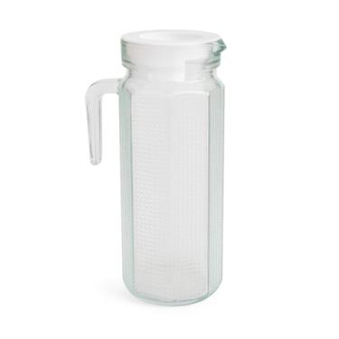 Imagem de Jarra de Vidro com Tampa de Plástico, 1 Litro, com Alça, Textura em Relevo, para Água, Sucos e Chás