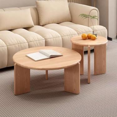 Imagem de Mesa de centro de madeira, mesa de centro redonda, mesa de centro moderna, mesa lateral para sala de estar, mesa central simples moderna, para sala de estar, quarto, escritório e varanda (todos os