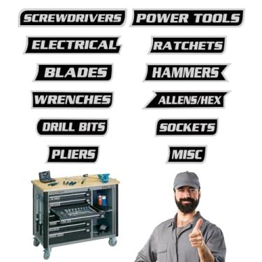 Imagem de OULUCCI Pacote com 12 etiquetas magnéticas para caixa de ferramentas, etiquetas organizadoras de gaveta reutilizáveis, pretas, ímã macio de fixação forte para caixas de ferramentas de aço, carrinhos e