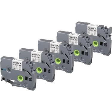 Imagem de 5 x refil de etiquetador compatível com fita de etiqueta Brother P-Touch, substituição para fita TZe 12 mm 0,47 branco laminado, para PT-H110 PT-D210D PT-D220 PT-D600