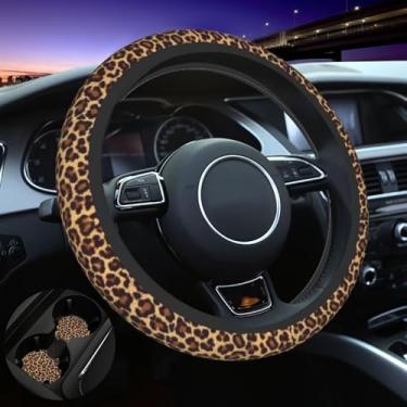 Imagem de Capa de volante leopardo capa de neoprene automotiva antiderrapante 38 cm para homens e mulheres capas de volante de chita protetor universal para carro