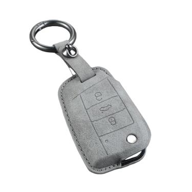 Imagem de Capa de couro para chave de carro, protetor de suporte compatível com vw golf 7 mk7 vii tiguan mk2 polo passat jetta lavida acessório(J-gray keychain)